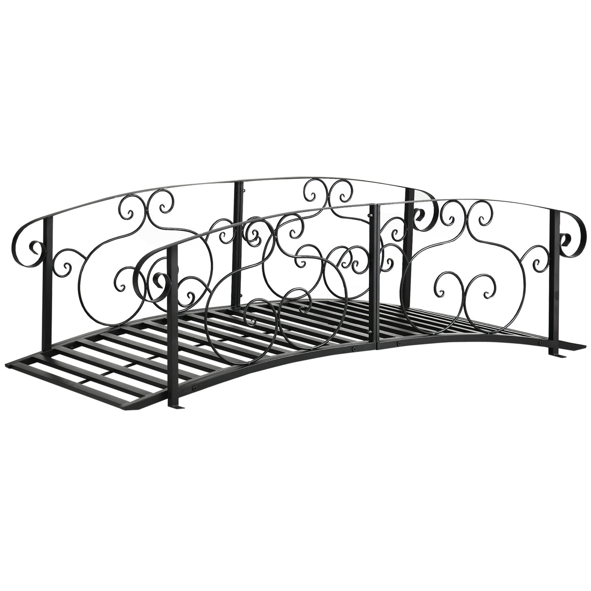6FT Steel Garden Bridge with Safety Siderails, Decorative Arc Landscaping Bridge for Backyard Creek Stream Pond, Brown