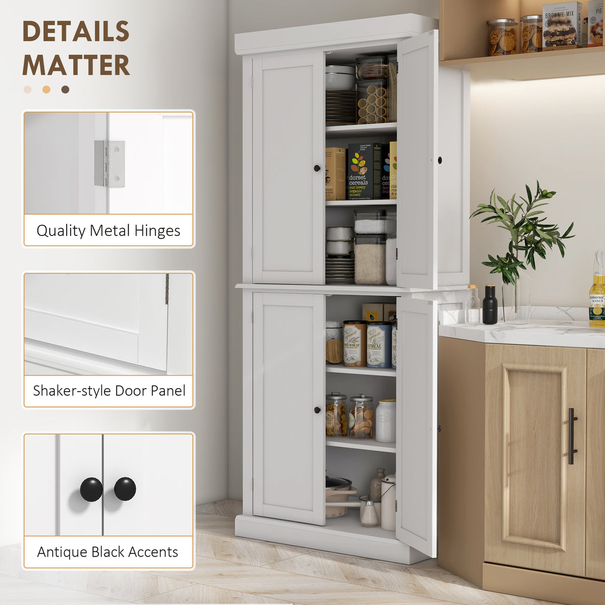 72.5" Freestanding Kitchen Pantry Cabinet with 4 Doors, Black