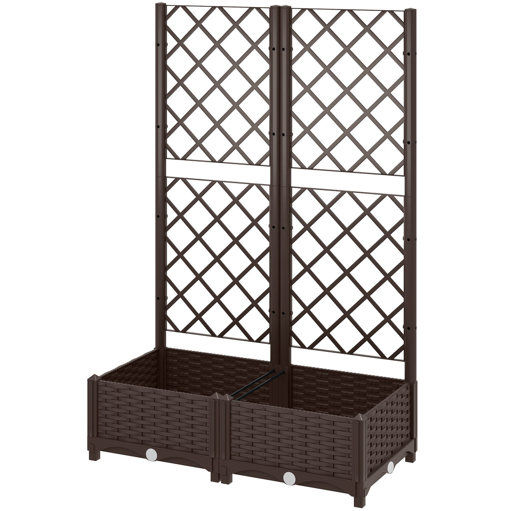 Raised Garden Bed with Trellis, Plastic Raised Flower Bed with Drainage Holes and Drain Plugs, 16" x 16" x 48"