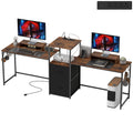 96 Inch Gaming Desk, Dual Computer Desk for 2 Person with Power Outlets and Monitor Stands, Rustic Brown