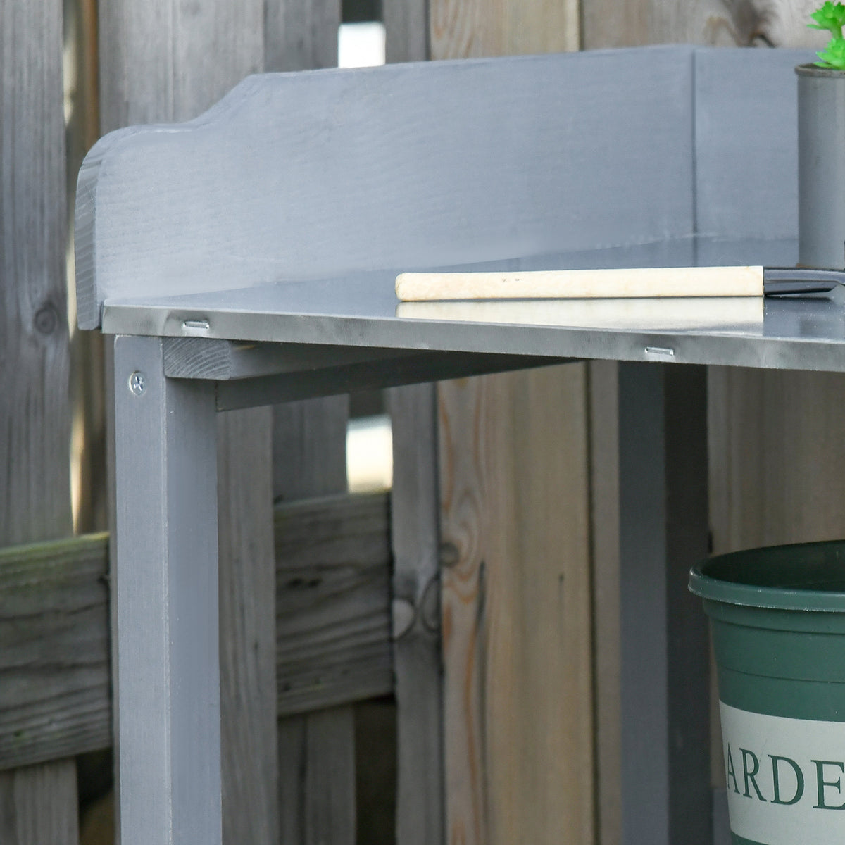 Outdoor Garden Wooden Potting Bench Work Station Table Tool Storage Shelf w/ Hooks, Grey