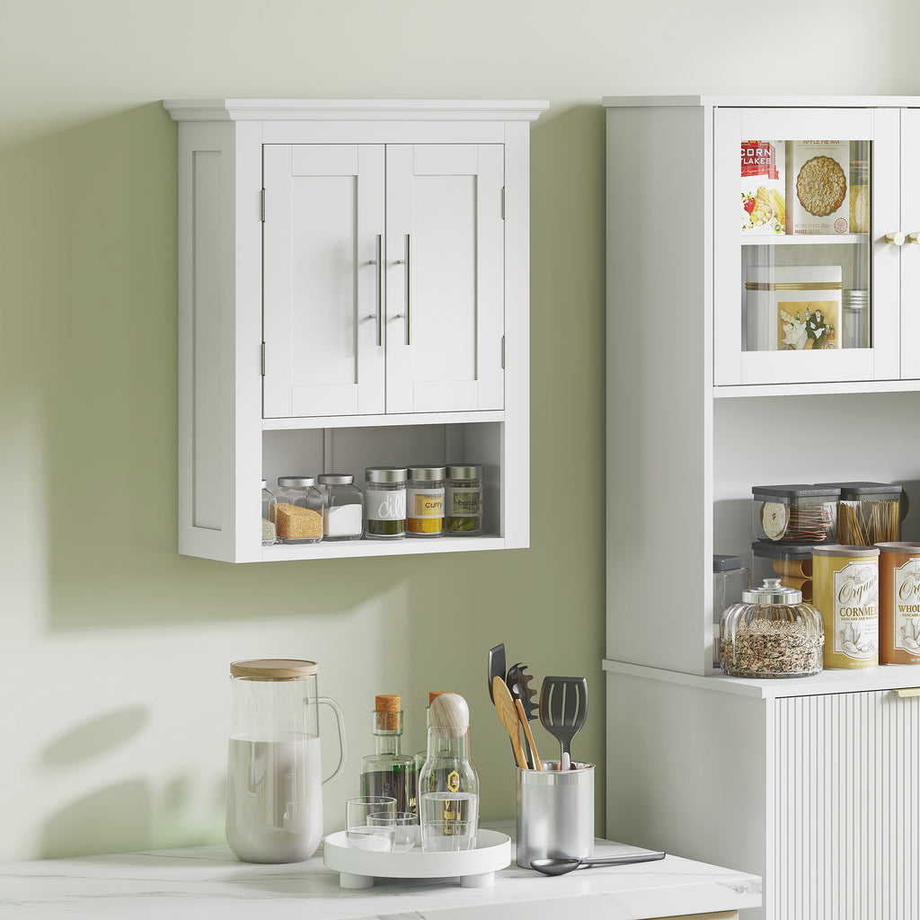 Bathroom Wall Cabinet, Medicine Cabinet, Toilet Storage Cabinet with Shelf for Living Room and Entryway, White