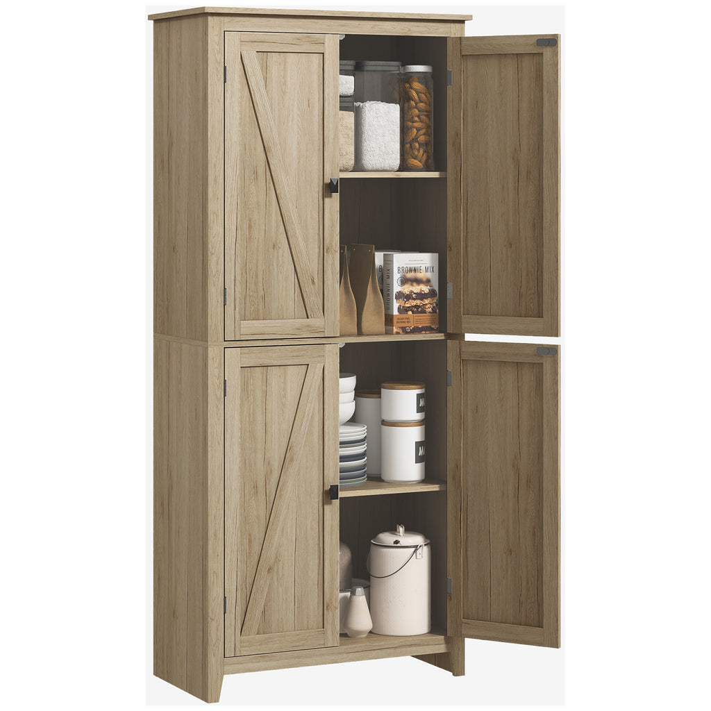 72" Freestanding Storage Cabinet, Kitchen Pantry Cabinet with Doors and Shelves for Dining Room, Natural