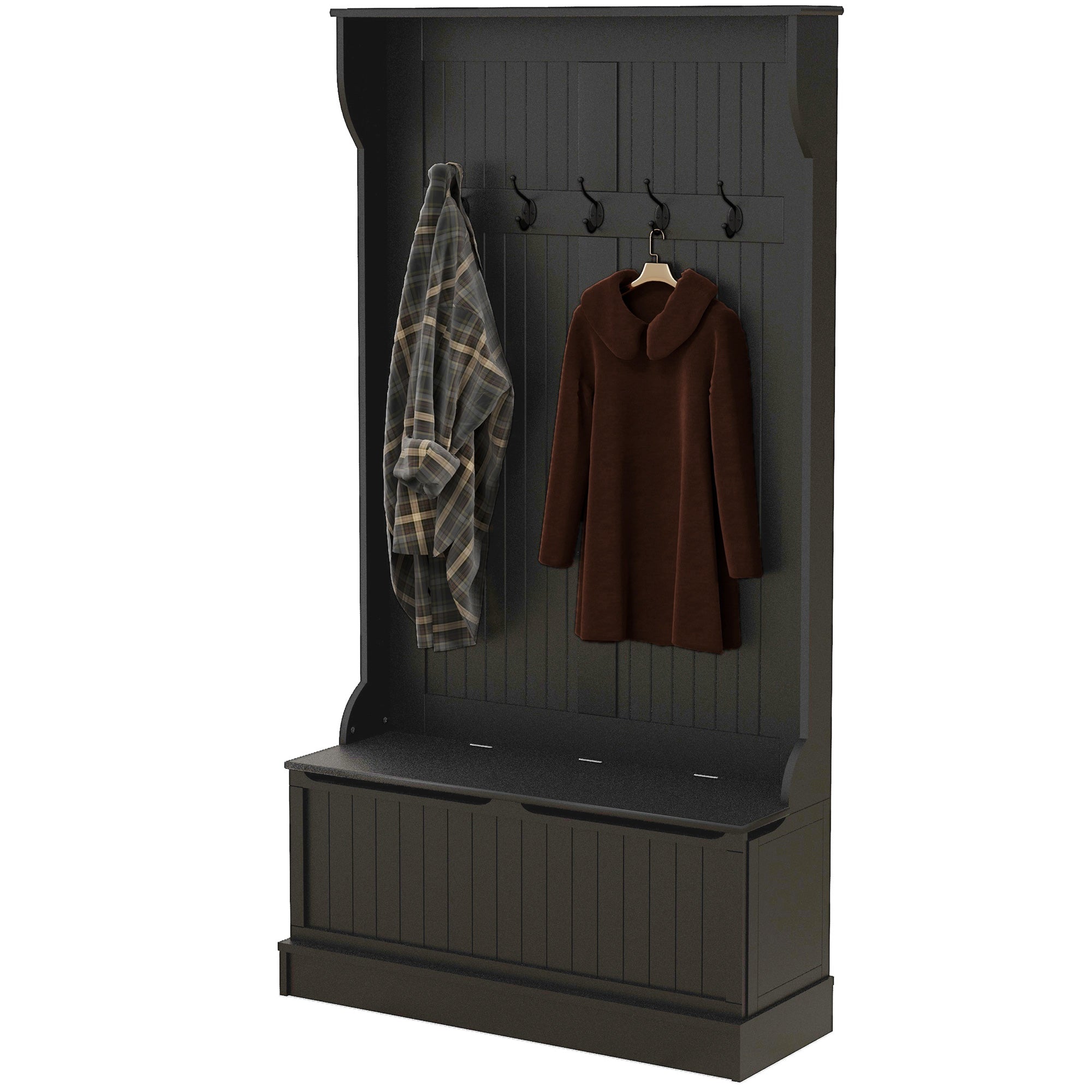 4-In-1 Hall Tree with Coat Rack, Top Shelf, Shoe Storage and Bench Seat, Entryway Bench with 4 Hooks
