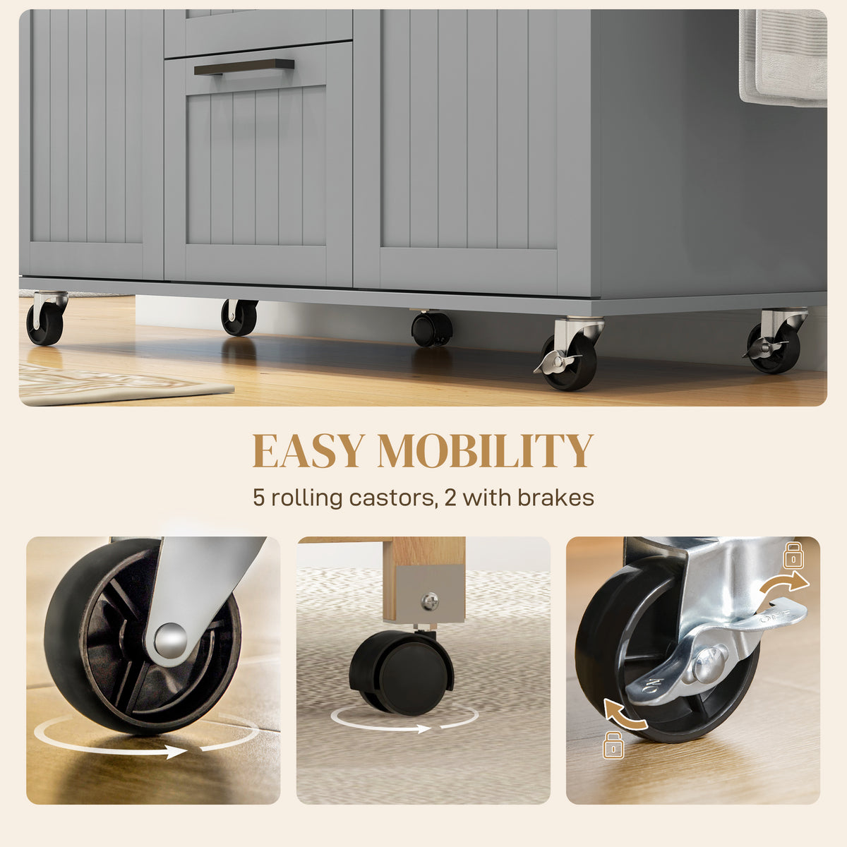 Rolling Kitchen Cart on Wheels with Drop Leaf, Kitchen Island with 3 Drawers, Solid Wood Top and Towel Rack, White