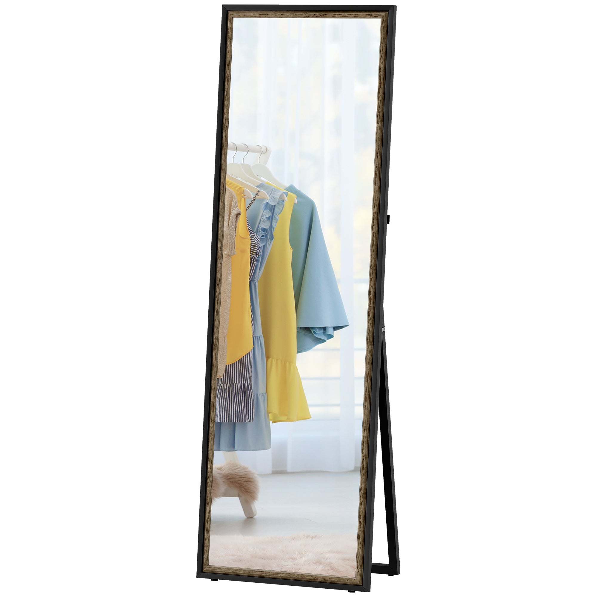 ሙሉ ቁመት መስታወት፣ 64" x 21" ርዕሰ ምስሊ ሙሉ ኣካል መስታወት ምስ ድርብ-ቀለም ፍሬም ንክፍሊ ድቃስ፣ ጸሊም