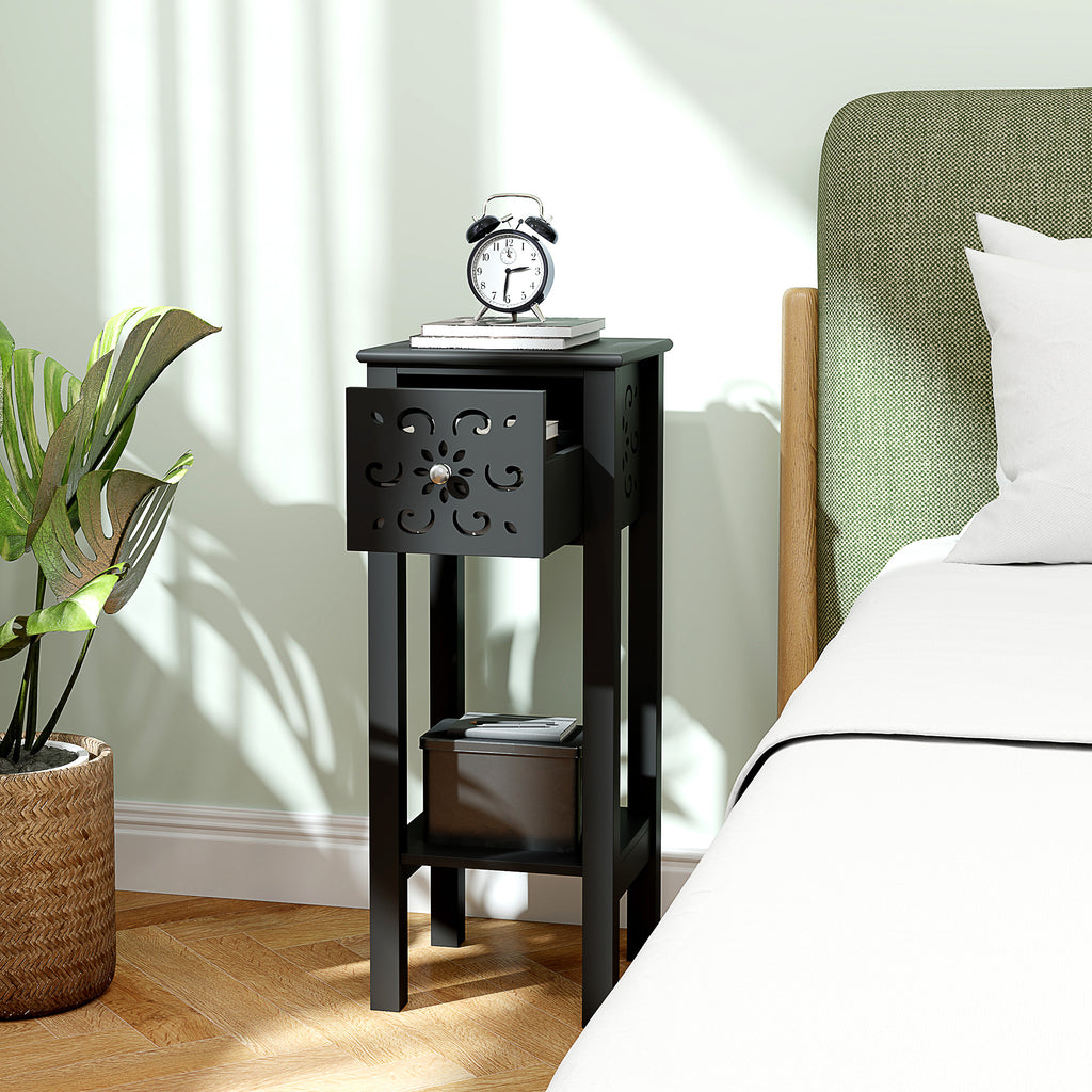 Nightstand Set of 2 with Drawer and Open Storage Shelf White