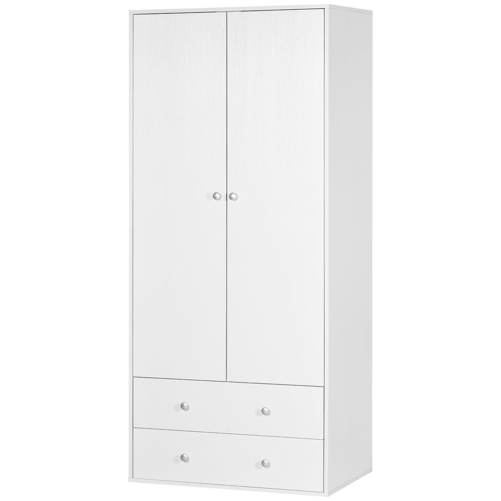 Armoire Wardrobe Closet with 2 Drawers, 71" Tall Wardrobe Cabinet with Hanging Rod, 2 Door Bedroom Armoires, Modern Clothing Storage Cabinet for Bedroom, White