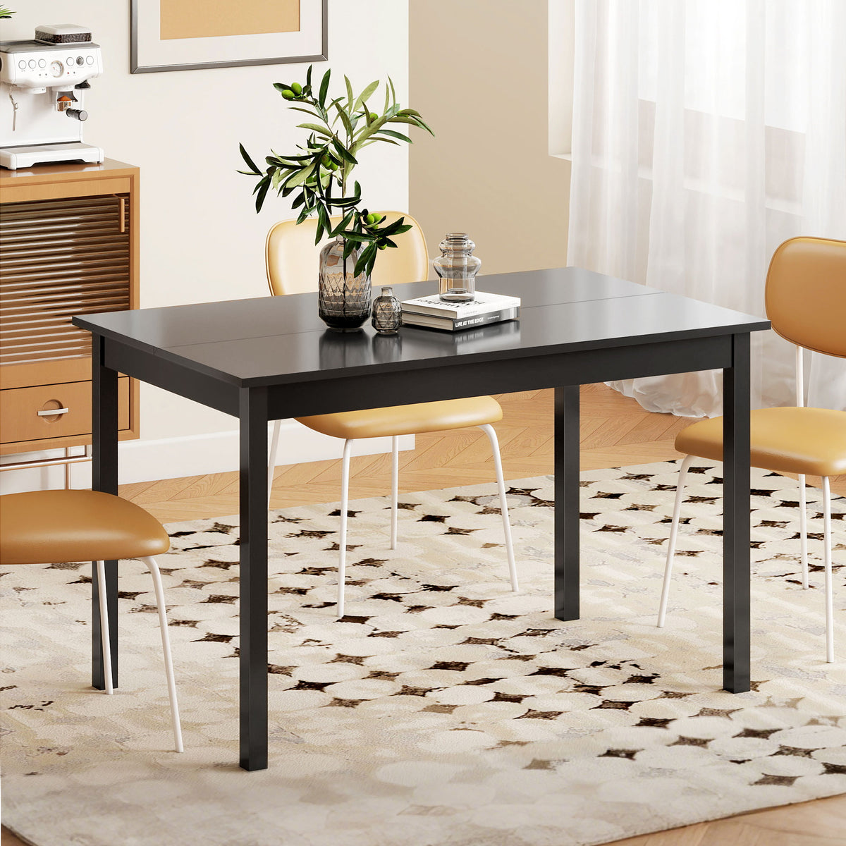 47" x 30" Dining Table, Farmhouse Dining Room Table with Pine Wood Frame, Space Saving Kitchen Table, Black