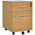 2 Drawer File Cabinet with Lock and Keys, Mobile Vertical Filing Cabinet with Wheels and Drawers, Home Office Cabinet, Natural