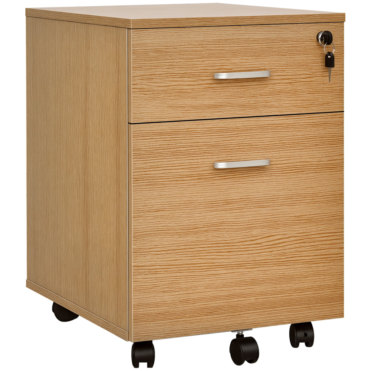 2 Drawer File Cabinet with Lock and Keys, Mobile Vertical Filing Cabinet with Wheels and Drawers, Home Office Cabinet, Natural