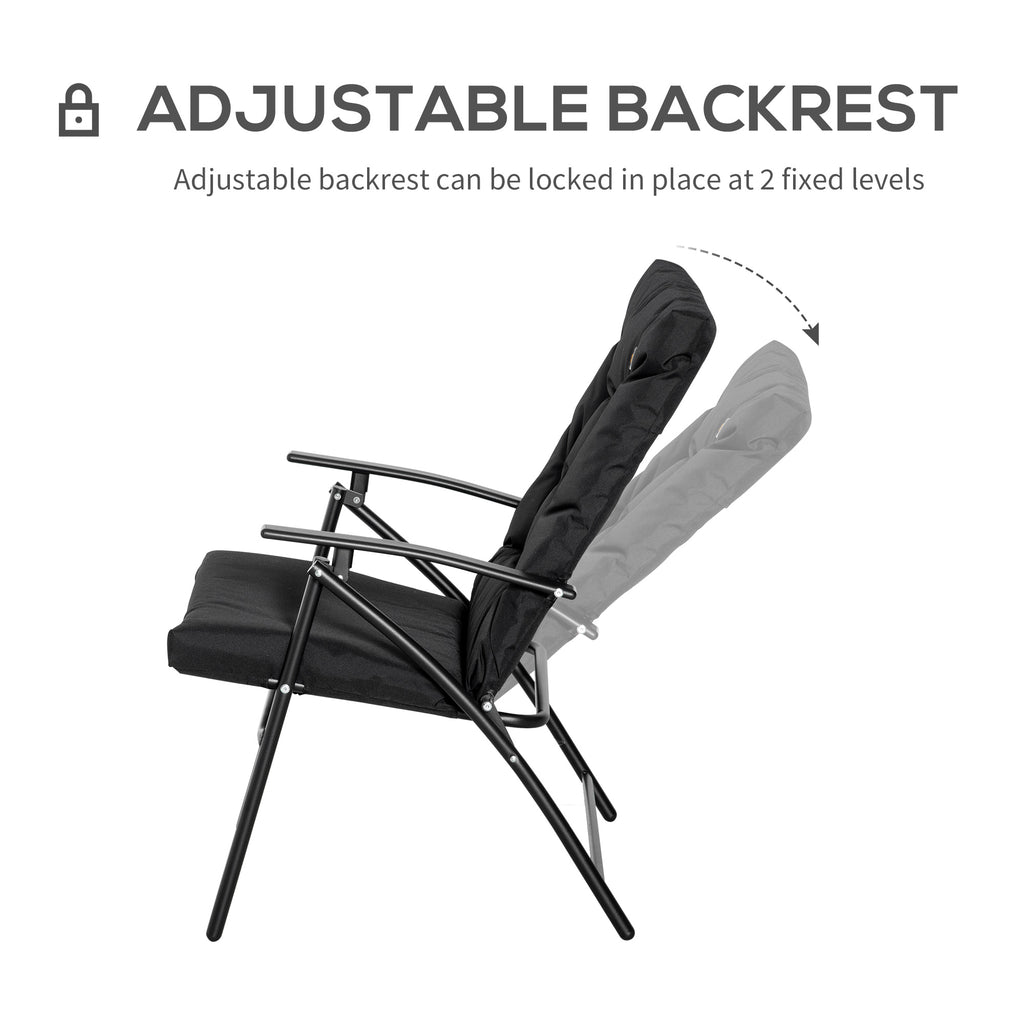 Foldable Lounge Chair, Fabric Upholstered Recliner, Outdoor Lounger with Armrest, Metal Frame for Backyard, Blue
