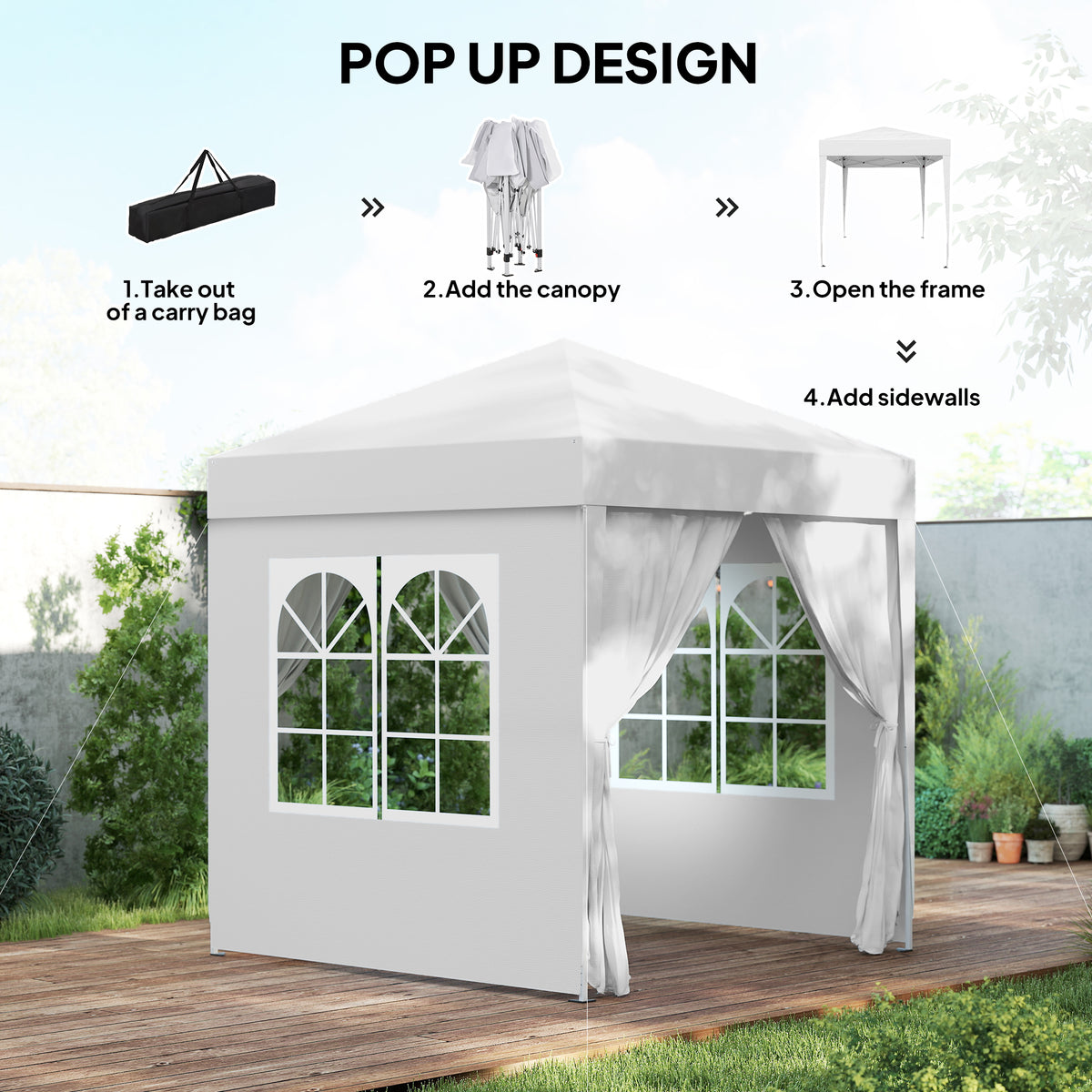 6.6'x6.6' Pop Up Canopy Tent with Sidewalls, Instant Sun Shelter Camping Gazebo with Carry Bag, Grey