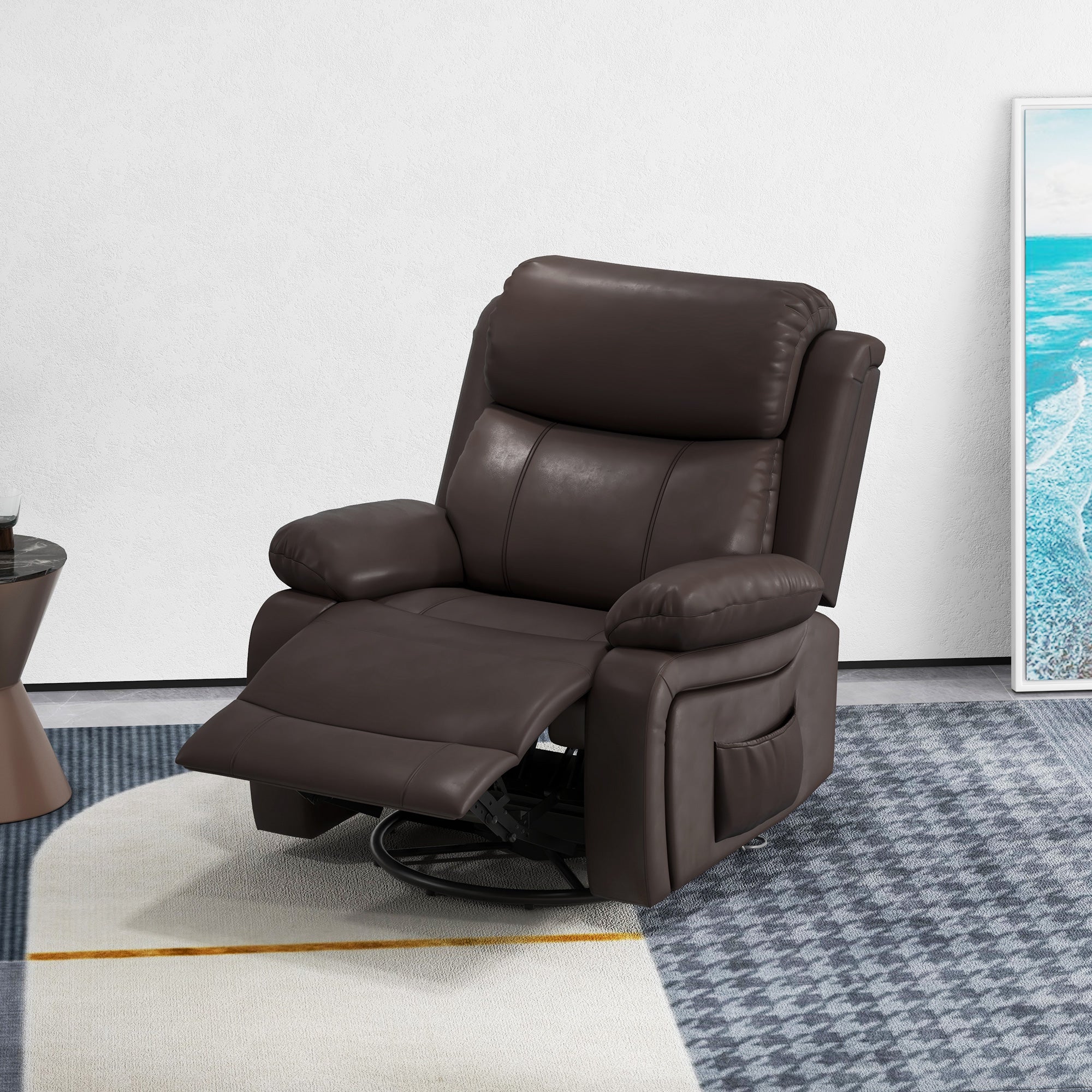 PU Leather Reclining Chair with Vibration Massage Recliner, Swivel Base, Rocking Function, Remote Control, Brown