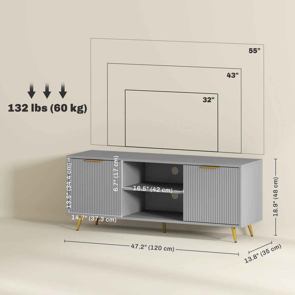TV Stand with Storage for 55 Inch TV, Modern TV Cabinet with 2 Open Shelves and 2 Cabinets for Living Room, White
