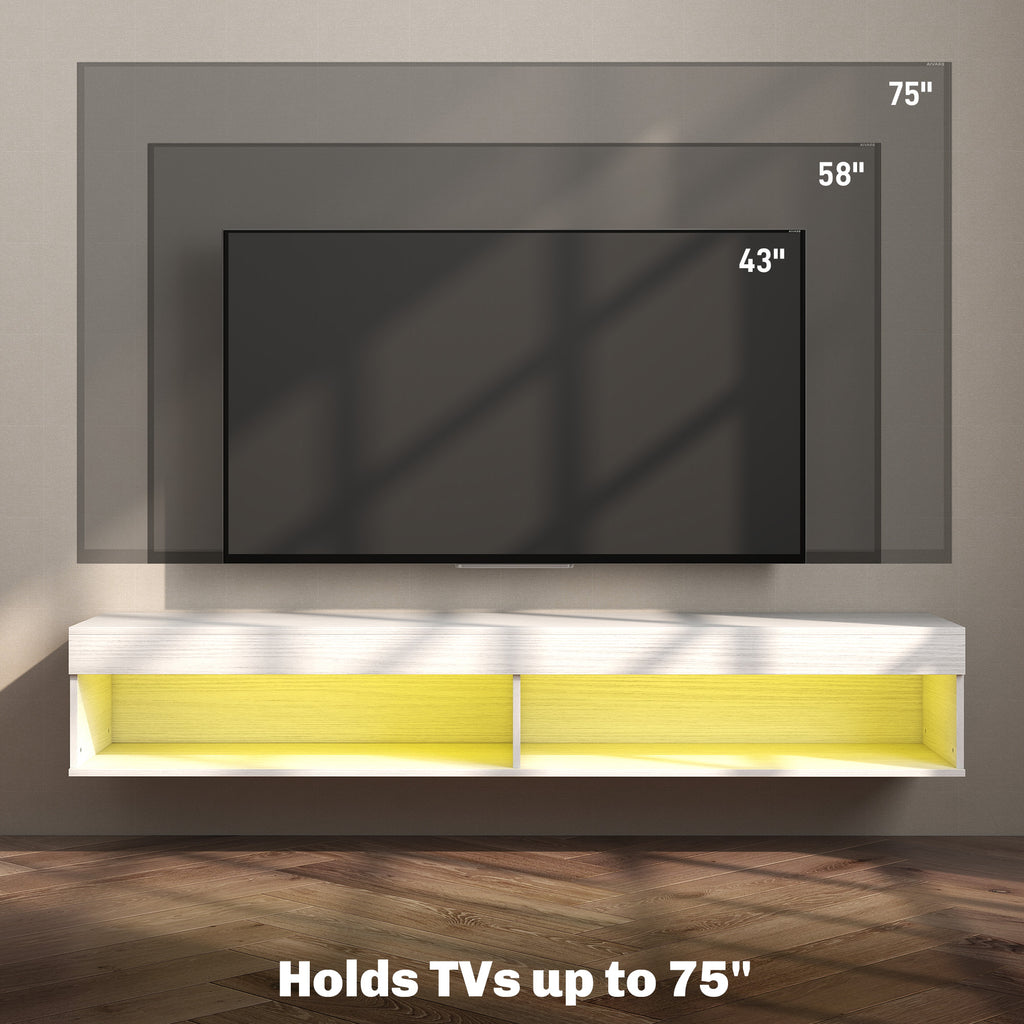 Modern Wall Mounted TV Stand with Storage and LED Lights for TVs up to 75", Floating TV Shelf for Living Room, Black
