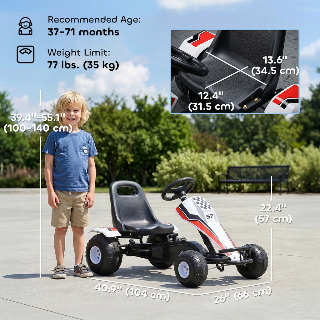 Aosom Kids Pedal Go Kart Children Racing Style Ride on Car with Adjustable Seat, Plastic Wheels, Handbrake and Shift Lever for 3-6 Years Old