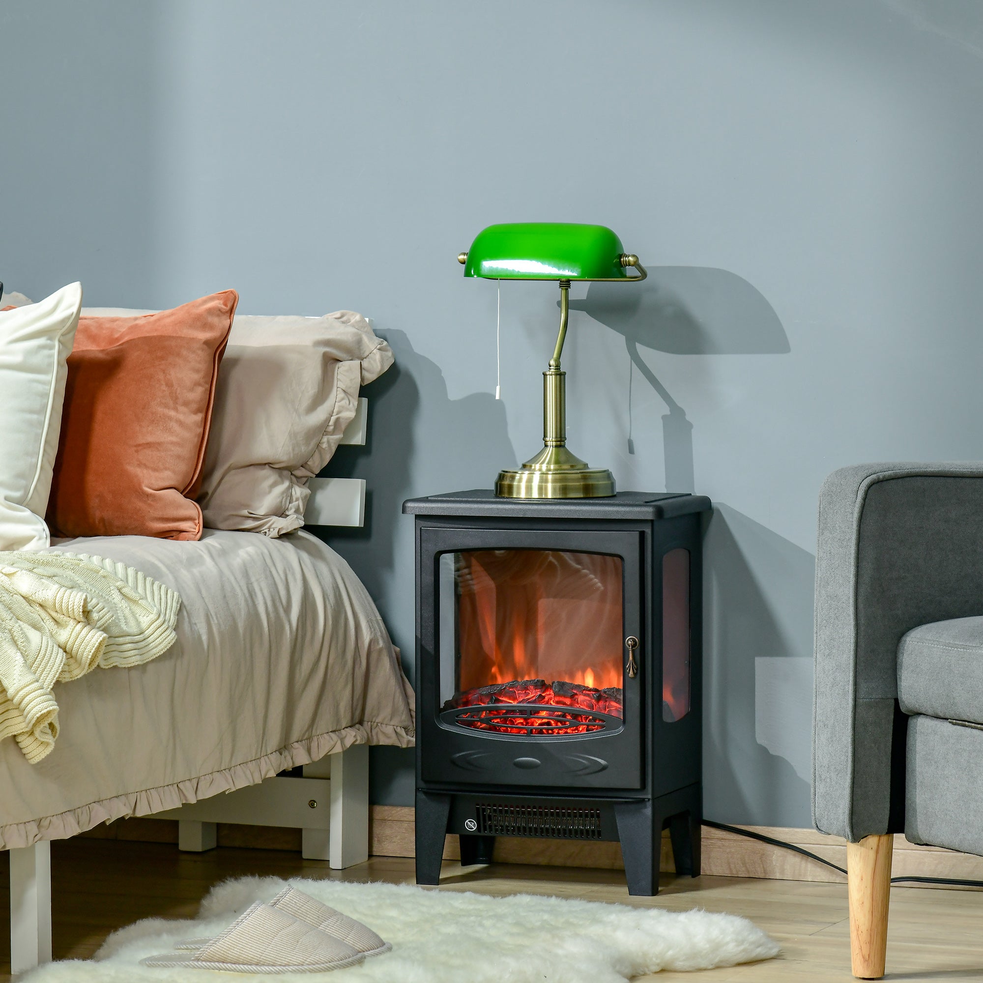 Electric Fireplace Heater, Freestanding Fireplace Stove with Realistic Adjustable Flame Effect and Adjustable Temperature, Overheating Safety Protection, 750W/1500W, Black