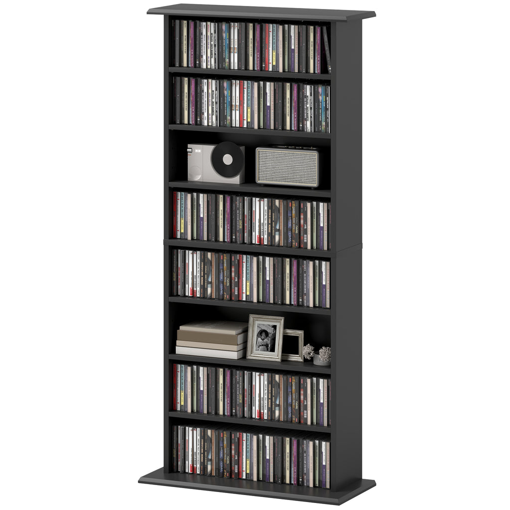 8-Tier DVD Shelf with 6 Adjustable Shelves, Slim CD Shelf, Holds 360 CDs, 185 DVDs or 185 Blu-rays, White