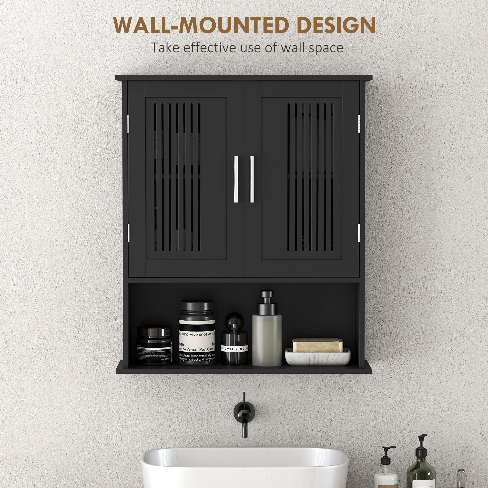 Modern Wall Mount Bathroom Cabinet, Storage Organizer with 2 Door Cabinet and Shelf, White