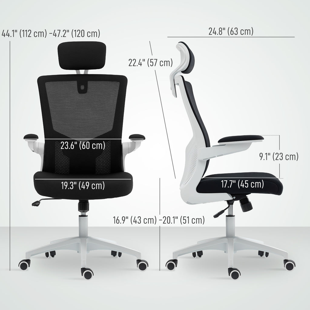 Ergonomic Office Chair, Swivel Desk Chair with Adjustable Lumbar Support, Headrest and Height, Flip-up Armrests, Grey