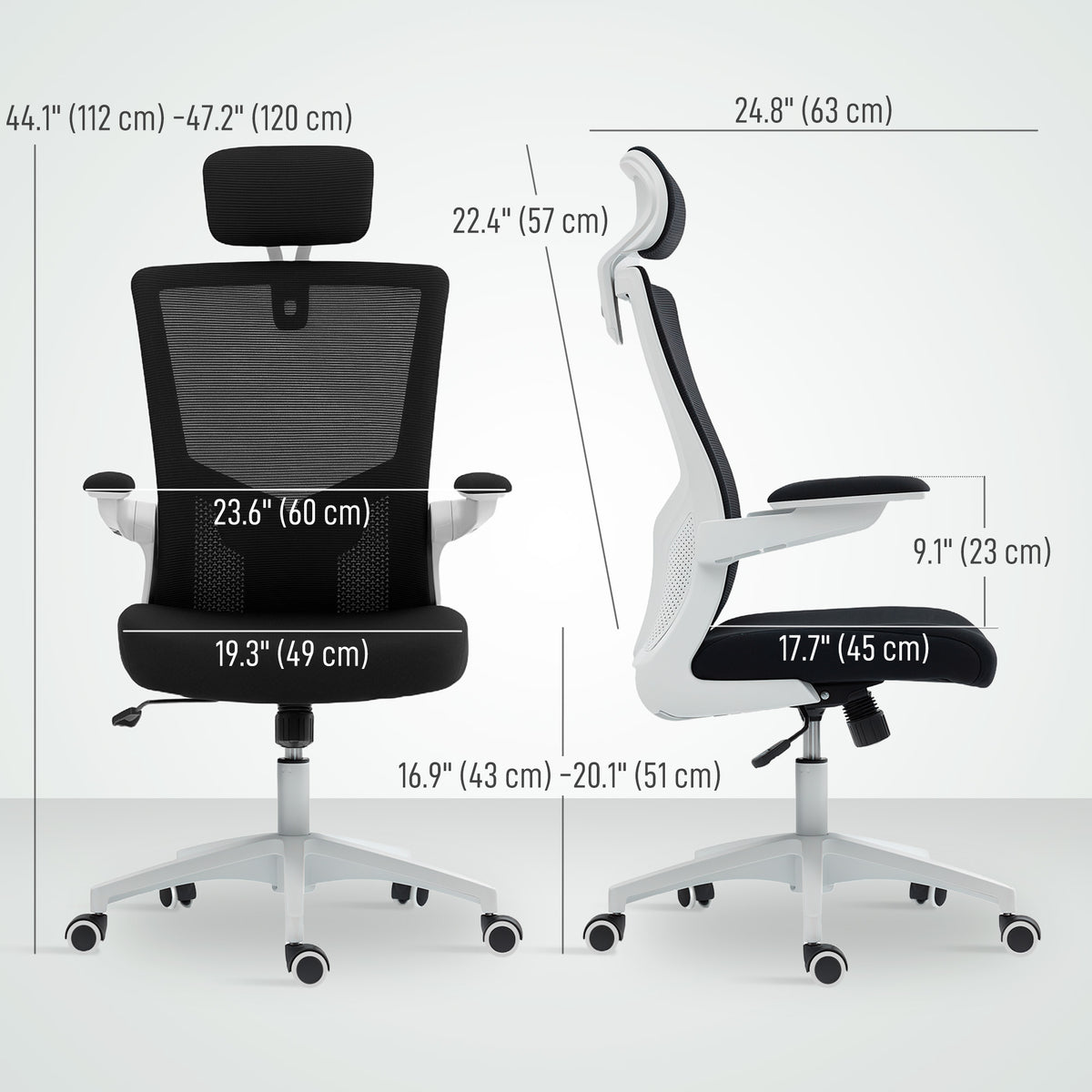 Ergonomic Office Chair, Swivel Desk Chair with Adjustable Lumbar Support, Headrest and Height, Flip-up Armrests, Grey