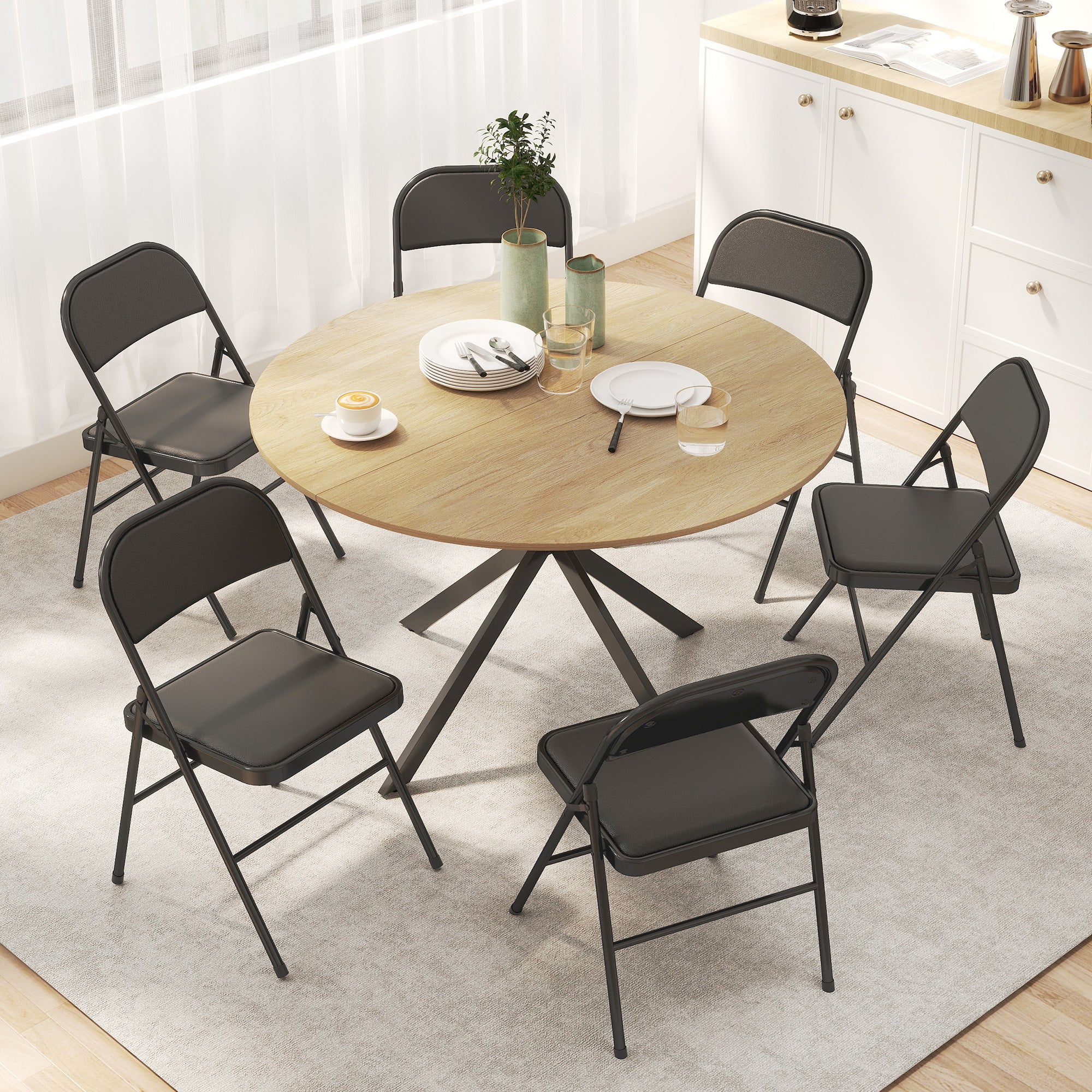 Set of 4 Metal Foldable Chairs, PU Leather Padded Folding Chairs with Cushion Seat and Open Back for Indoor, White