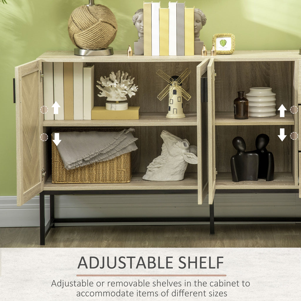 Buffet Cabinet, Coffee Bar Cabinet with Drawers and Adjustable Shelves, Oak