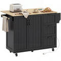 ከውሓት ቅጠል ዘለዎ ኩሽና ደሴት፣ ምስ ሓይሊ መውጽኢ ዝተዳለወ ተንከባላይ ኩሽና ካርት፣ ካቢኔት፣ 3 መሳልብ፣ ቅመም መደርደሪ፣ ፎጣ መስቀሊ፣ ጸሊም