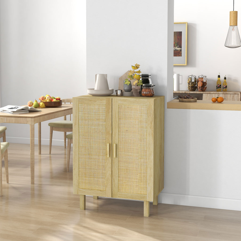 Boho Sideboard, Buffet Cabinet with Storage, Accent Cabinet with 2 Rattan Doors and Adjustable Shelves, Natural