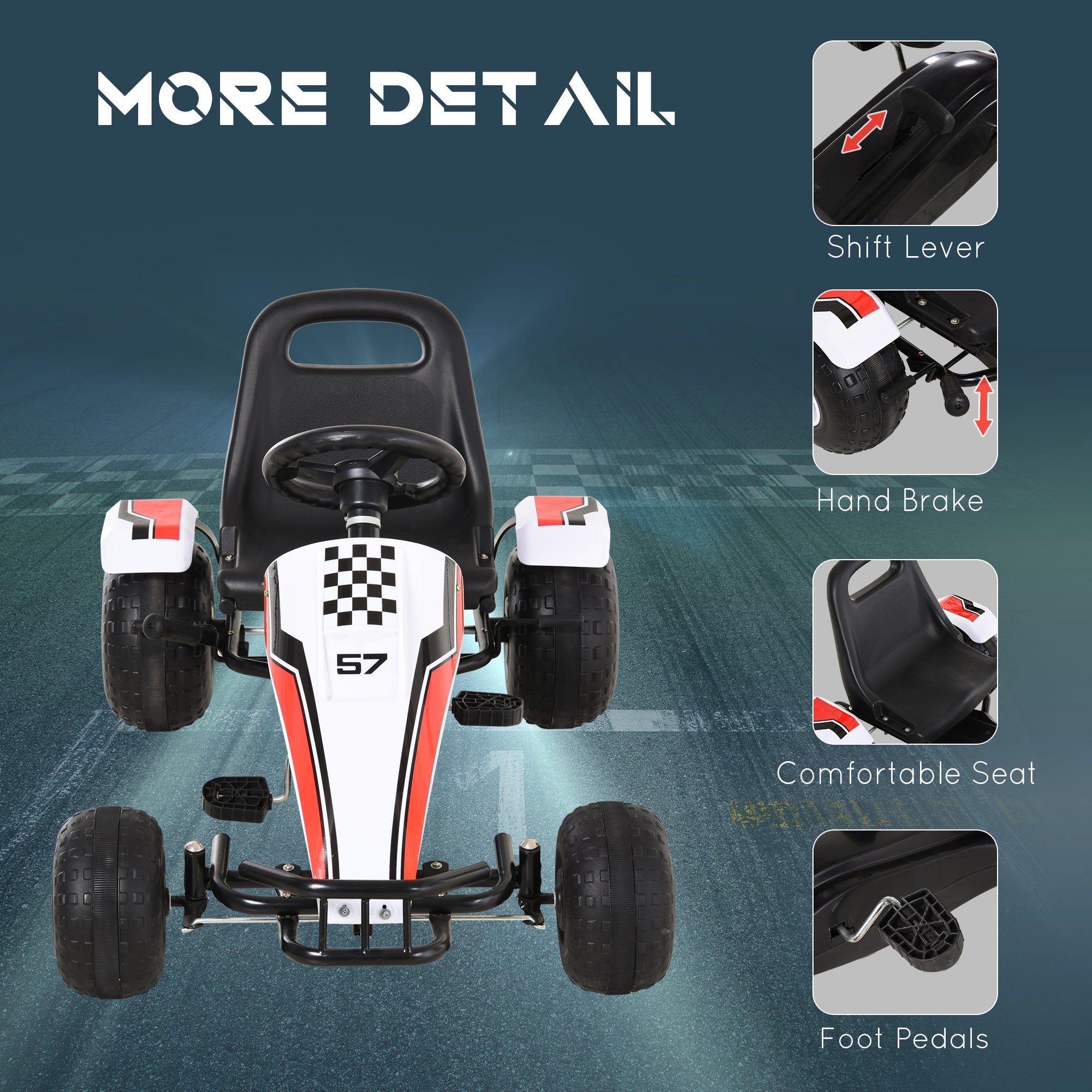 Aosom Kids Pedal Go Kart Children Racing Style Ride on Car with Adjustable Seat, Plastic Wheels, Handbrake and Shift Lever for 3-6 Years Old