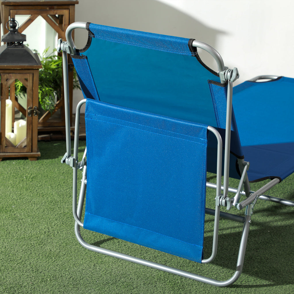 2Pcs Outdoor Lounge Chair, Adjustable Folding Chaise Lounge with Sun Shade for Beach, Camping, Hiking, Grey