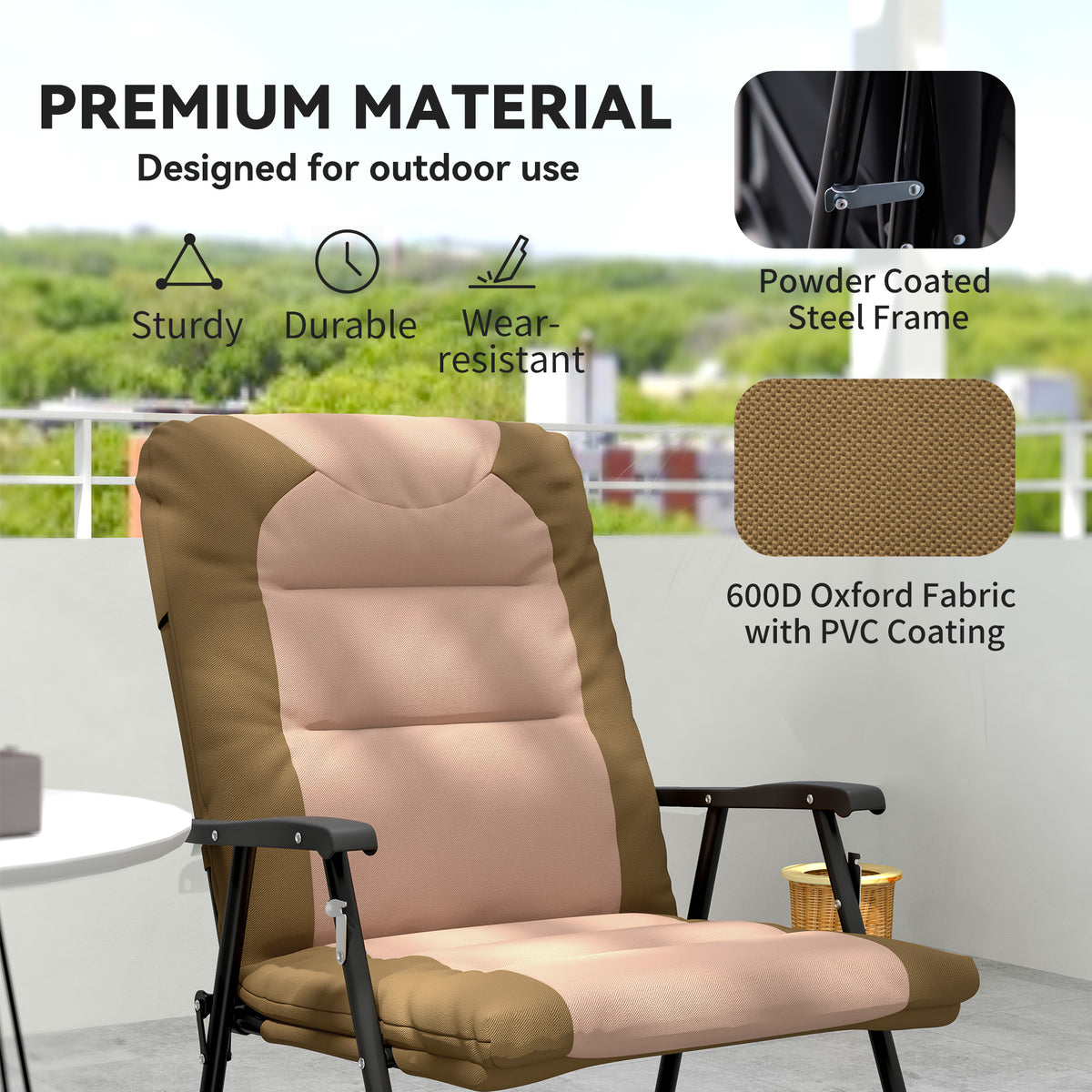 Folding Rocking Chair Set of 2 Padded Rockers with Armrest, Light Grey