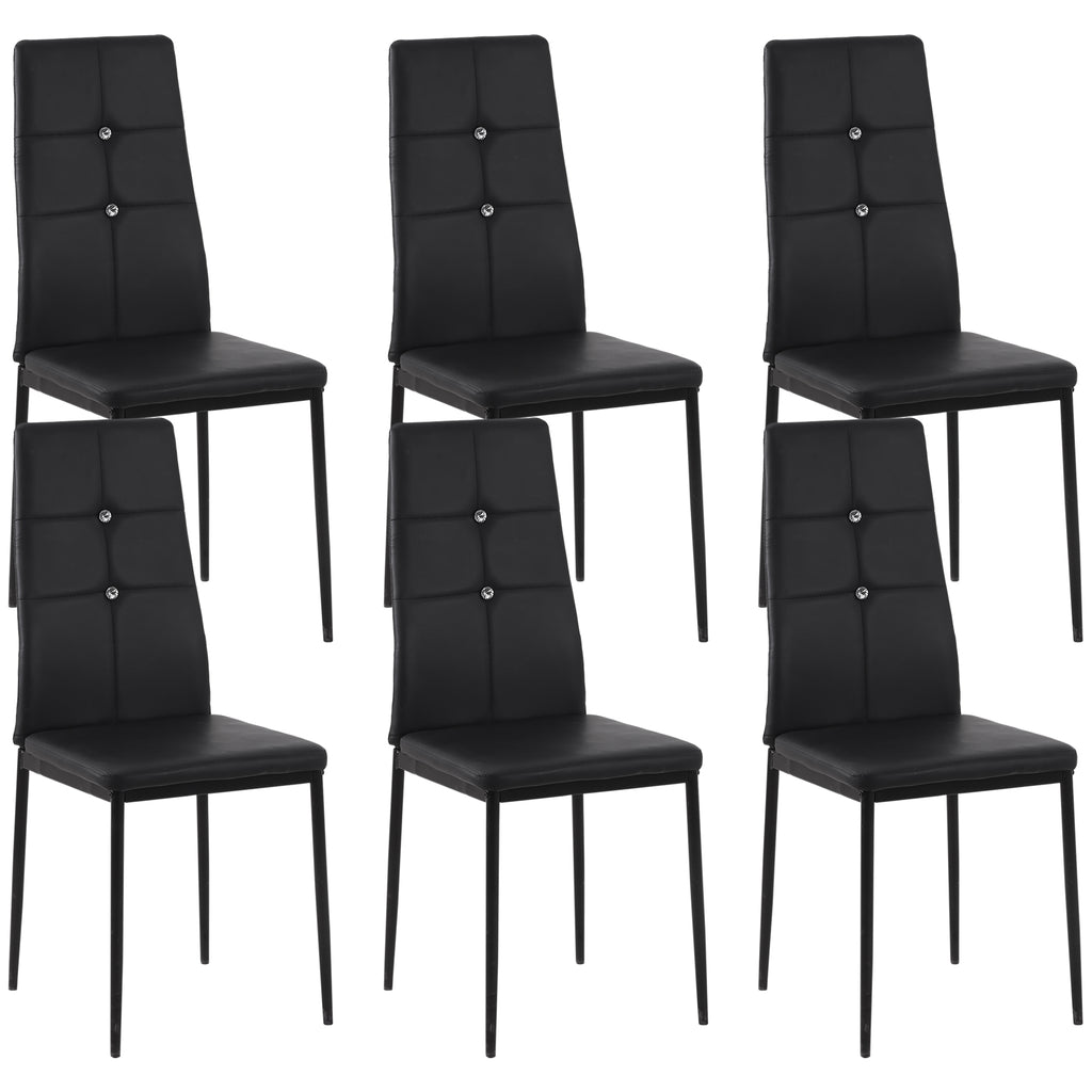 Set of 6 Button Tufted Back Side Chairs with Upholstered Seat, Steel Legs for Living Room, Kitchen, Bedroom, Black