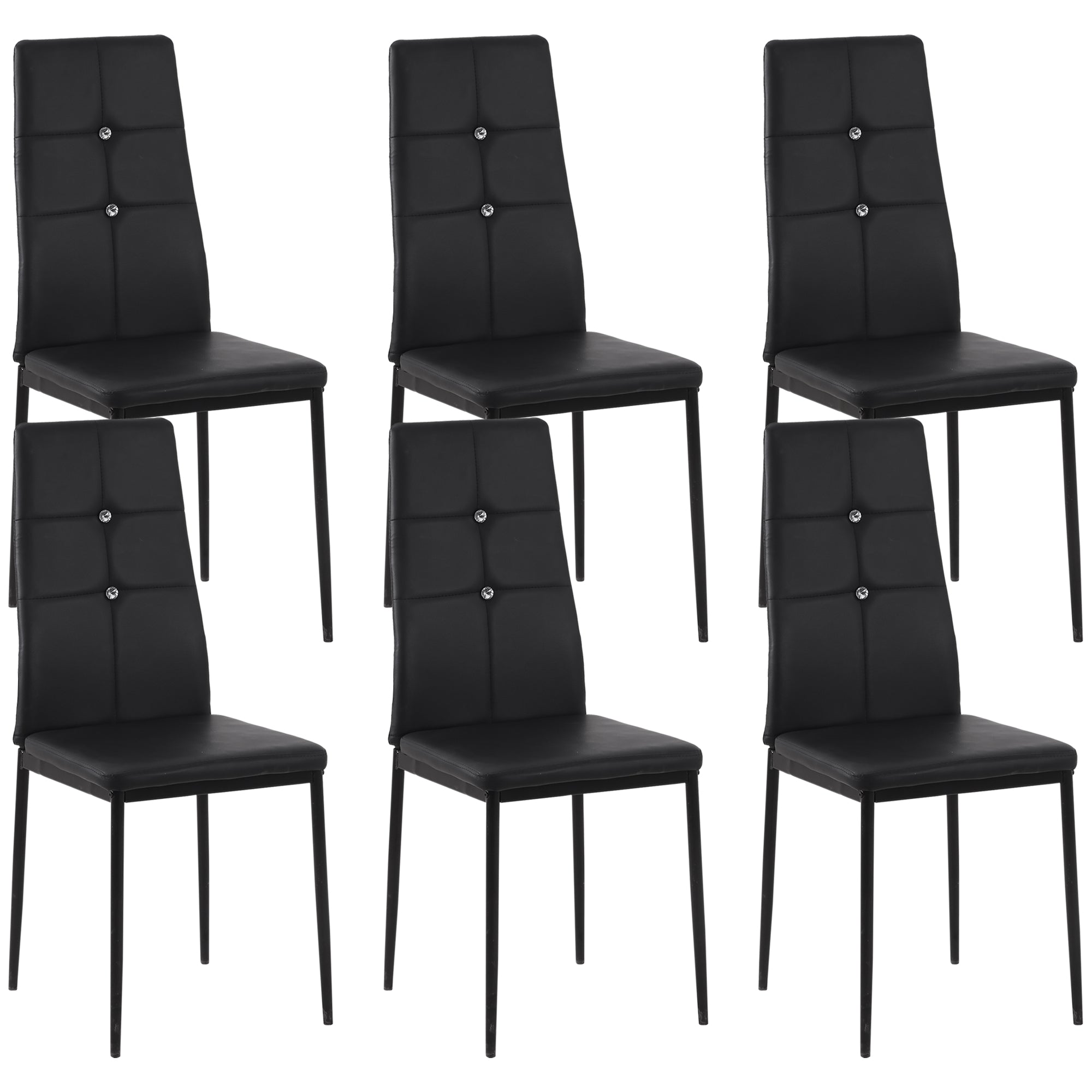 Set of 6 Button Tufted Back Side Chairs with Upholstered Seat, Steel Legs for Living Room, Kitchen, Bedroom, Black
