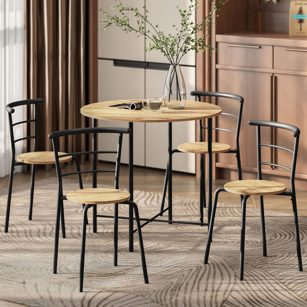 5 Piece Dining Table Set, Space Saving Round Dining Set for 4 with Metal Frame for Small Spaces, Natural