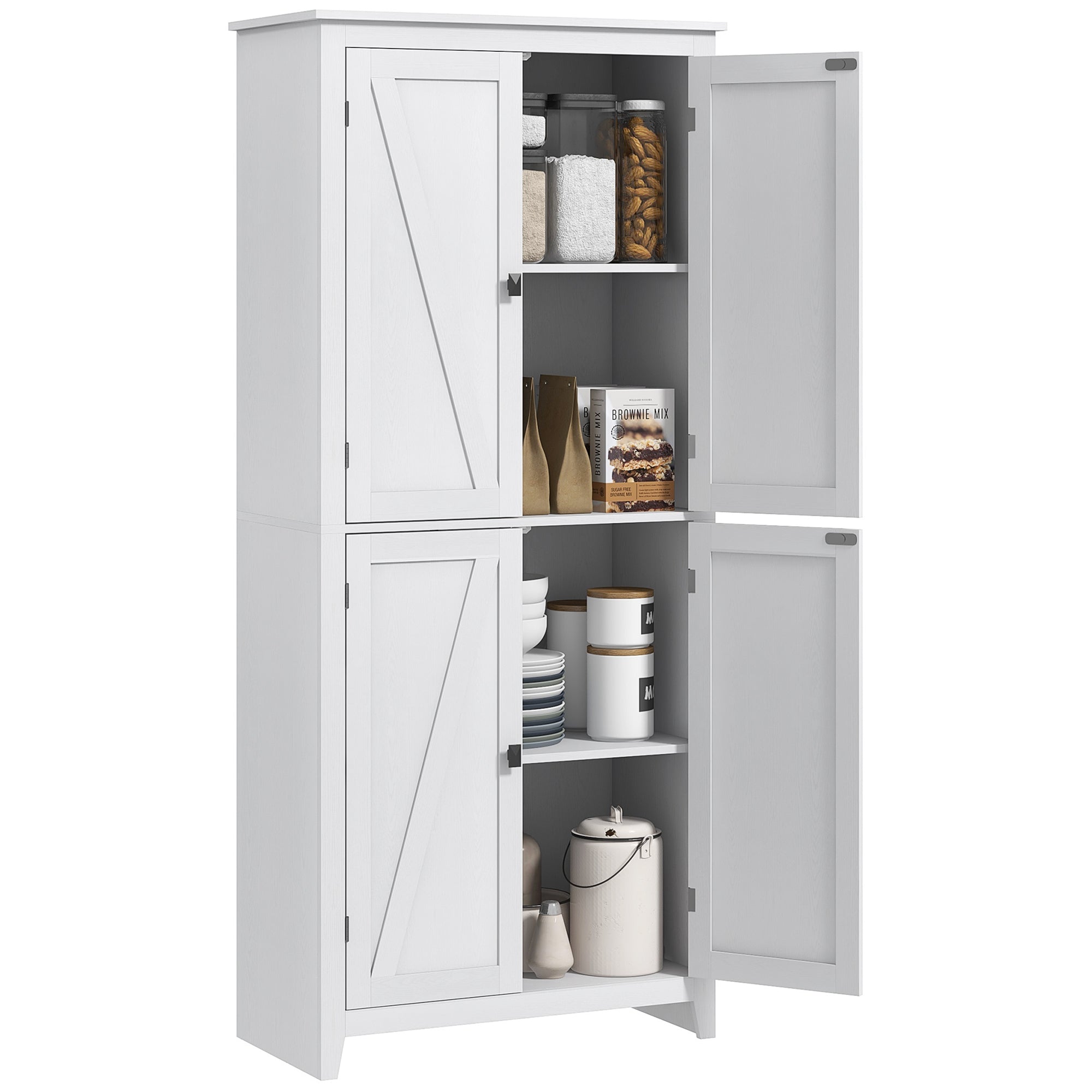 72" Freestanding Storage Cabinet, Kitchen Pantry Cabinet with Doors and Shelves for Dining Room, White