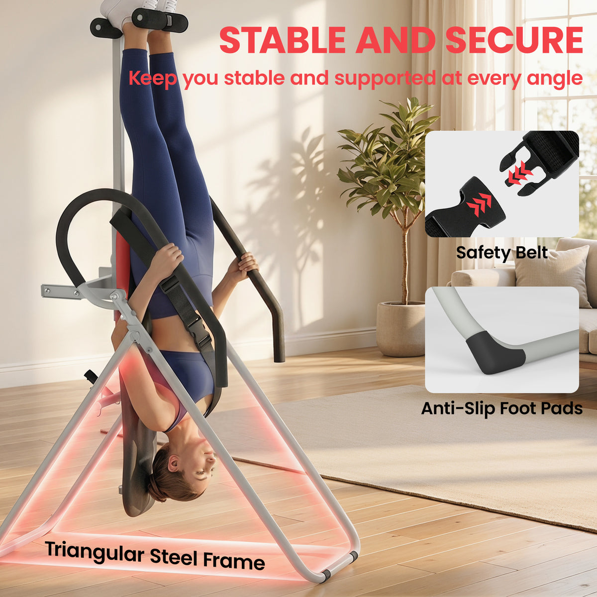 Soozier Inversion Table, Heavy Duty Folding Inversion Table with Adjustable Ankle Lock and Safety Belt for Pain Relief Therapy