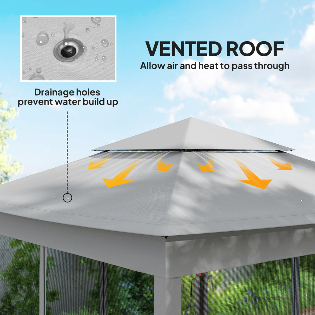 11' x 11' Pop Up Canopy 2-Tier Soft Top Shelter Event Tent w/ Netting Carry Bag for Patio Backyard Garden, Light Grey