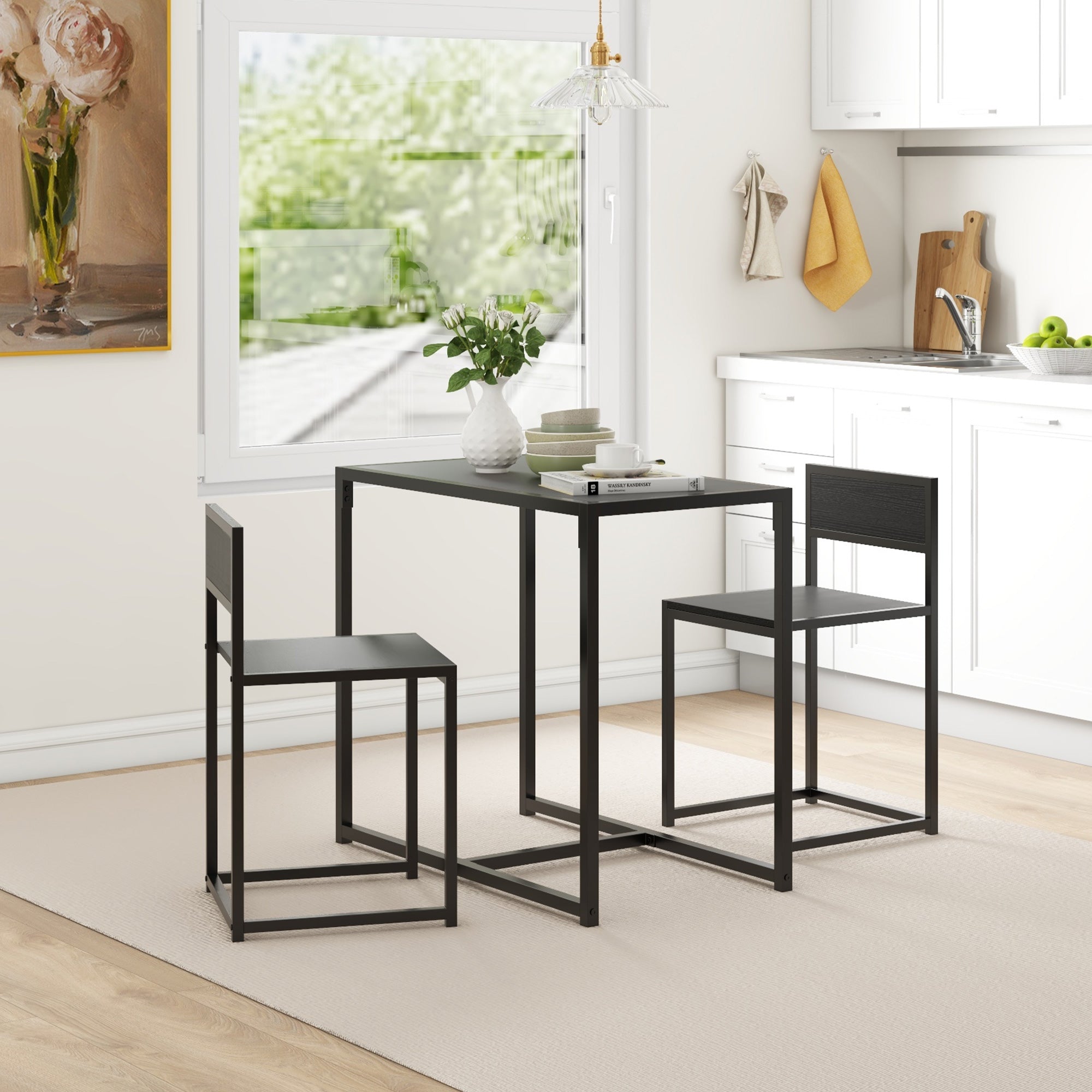 Dining Table Set, Industrial Dining Set for 2, Kitchen Table and Chairs for Small Space, Dining Room Table with Chairs