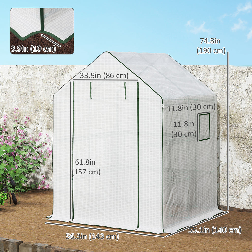 Portable Greenhouse, Walk-In Small Outdoor Green House with 2 Tier U-Shaped Flower Rack Shelves, 4.6' x 4.7', Green