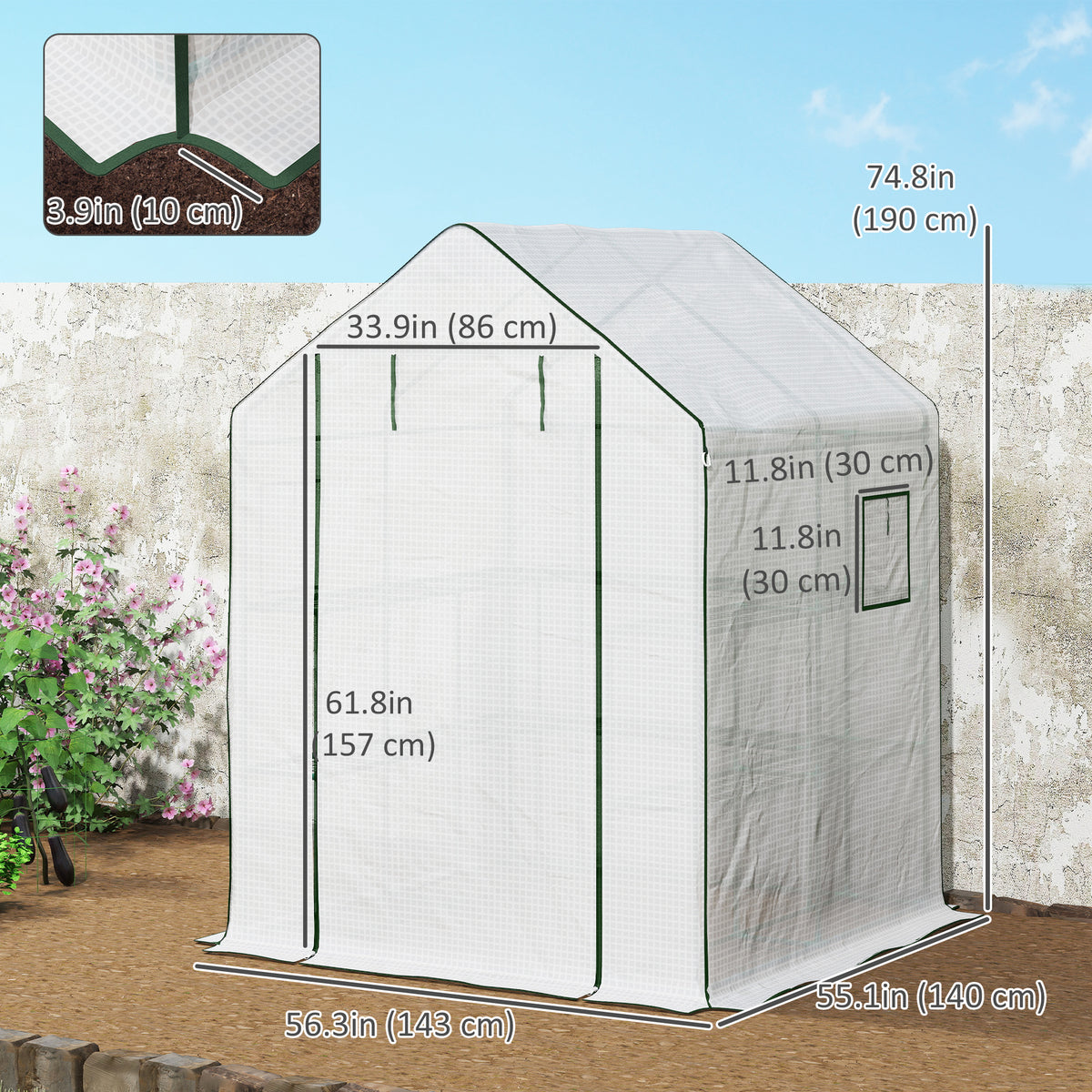 Portable Greenhouse, Walk-In Small Outdoor Green House with 2 Tier U-Shaped Flower Rack Shelves, 4.6' x 4.7', Green