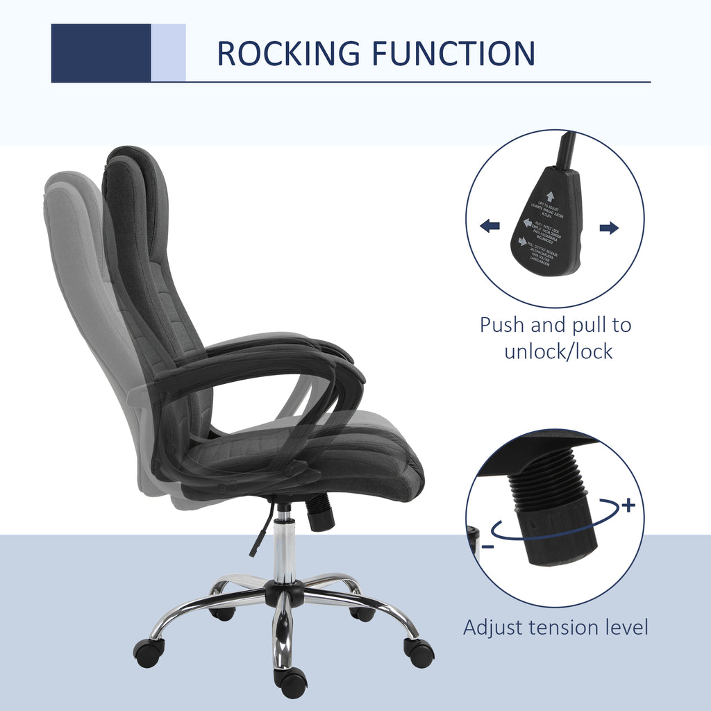 High Back Office Chair, Height Adjustable Computer Desk Chair with Swivel Wheels and Tilt Function, Charcoal Grey
