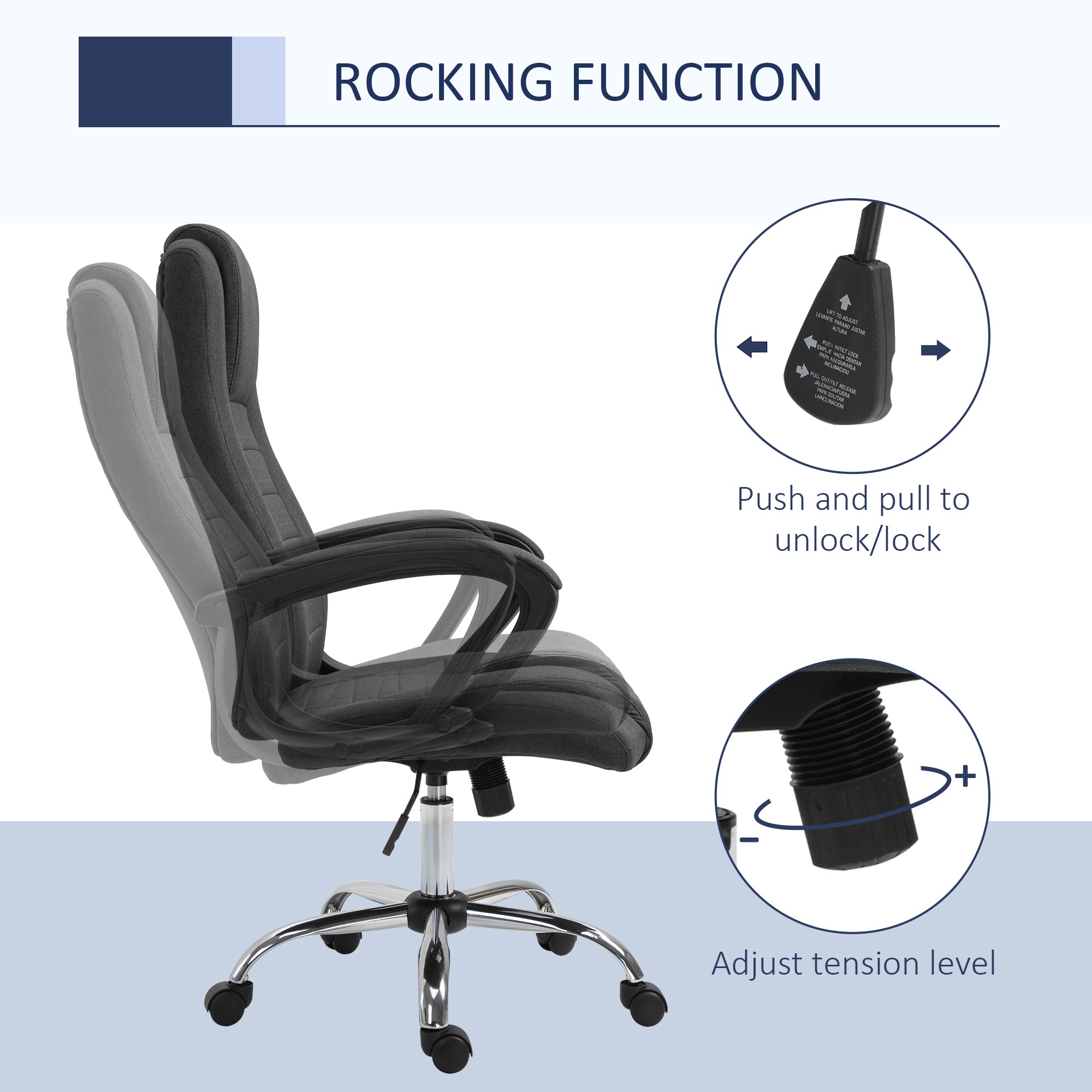 High Back Office Chair, Height Adjustable Computer Desk Chair with Swivel Wheels and Tilt Function, Charcoal Grey
