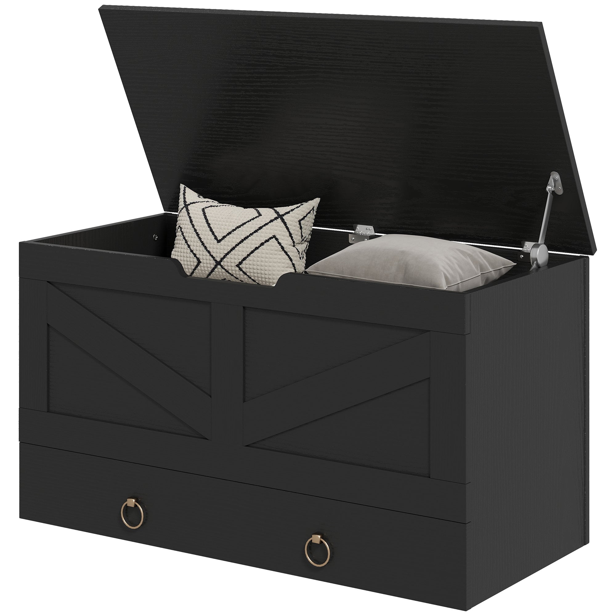 39.4 Inches Storage Chest, Storage Trunk with 2 Safety Hinges for Living Room, Black Wood Grain