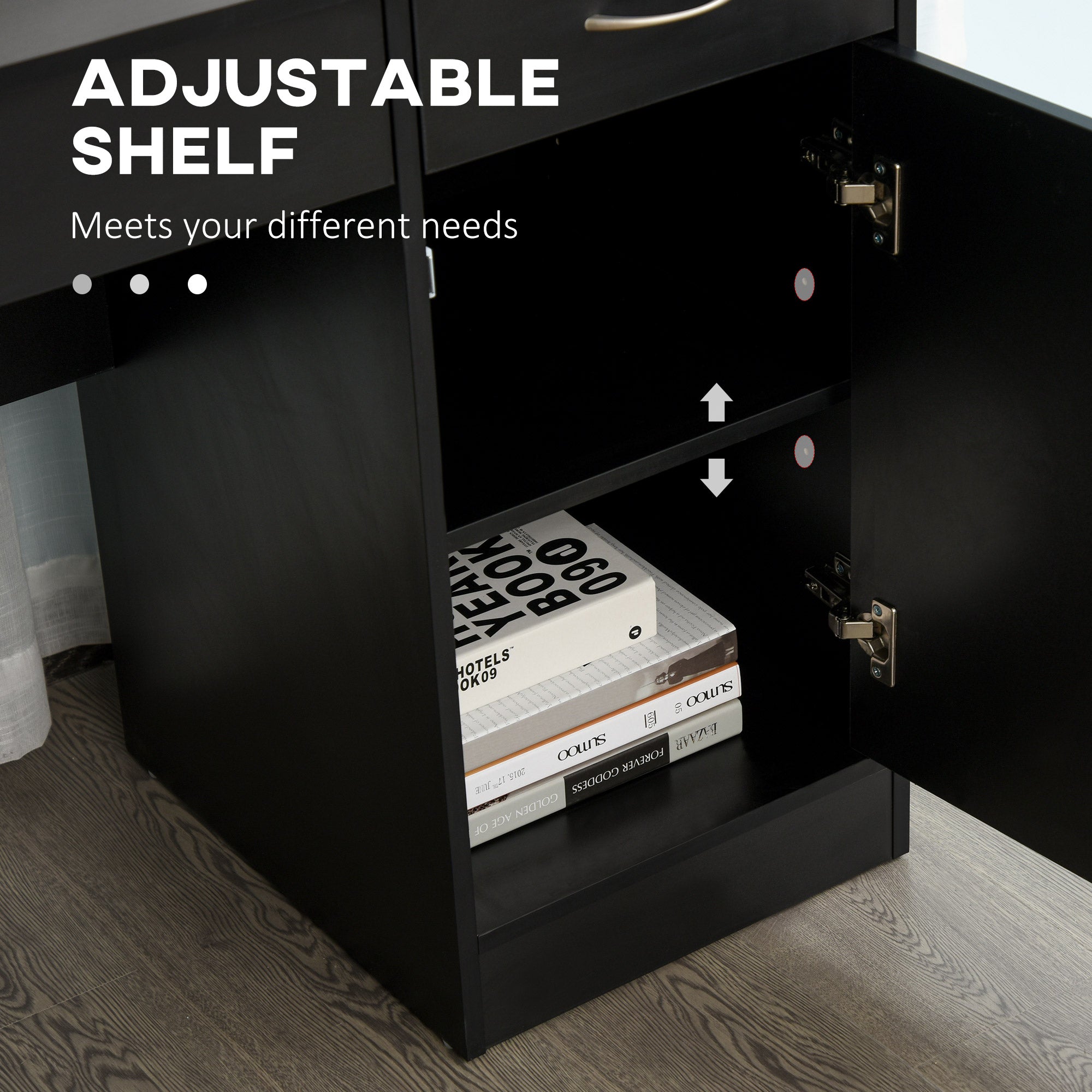 Computer Desk with Storage Drawers, Study Writing Table with Cabinet Adjustable Shelf for Home Office Workstation Bedroom, Black