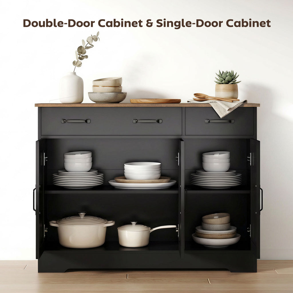 Sideboard Buffet Cabinet, 55" Farmhouse Kitchen Cabinet with 4 Barn Doors, 3 Drawers, 3 Adjustable Shelves, White