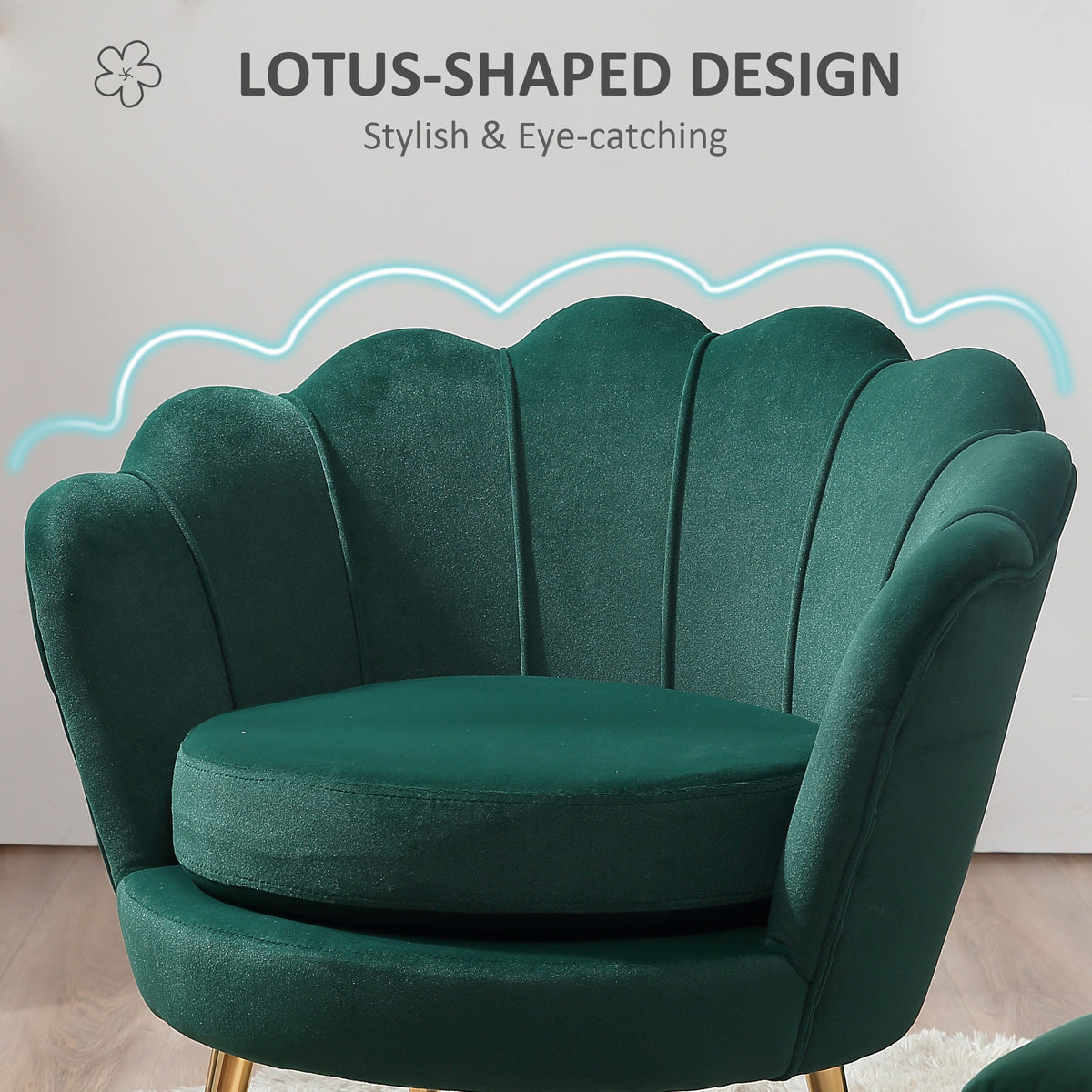 Modern Accent Chair, Velvet-Touch Fabric Leisure Club Chair with Gold Metal Legs for Bedroom, Dark Green