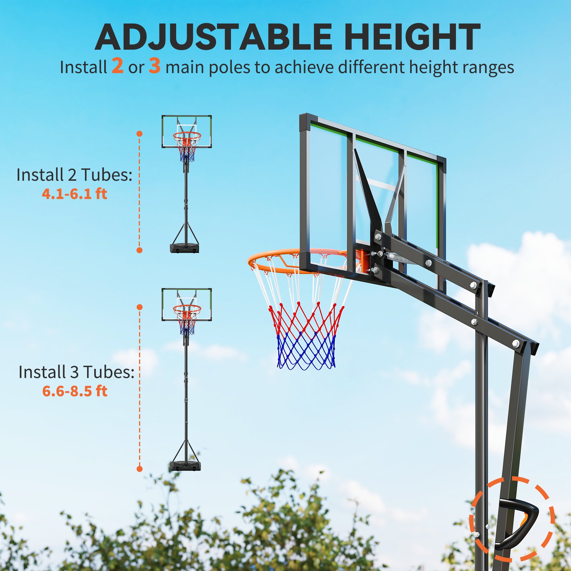 Soozier 4.1-8.5ft Adjustable Basketball Hoop with 33" Shatterproof Board, 18" Rim, Wheels and Fillable Base, for Teens Adults