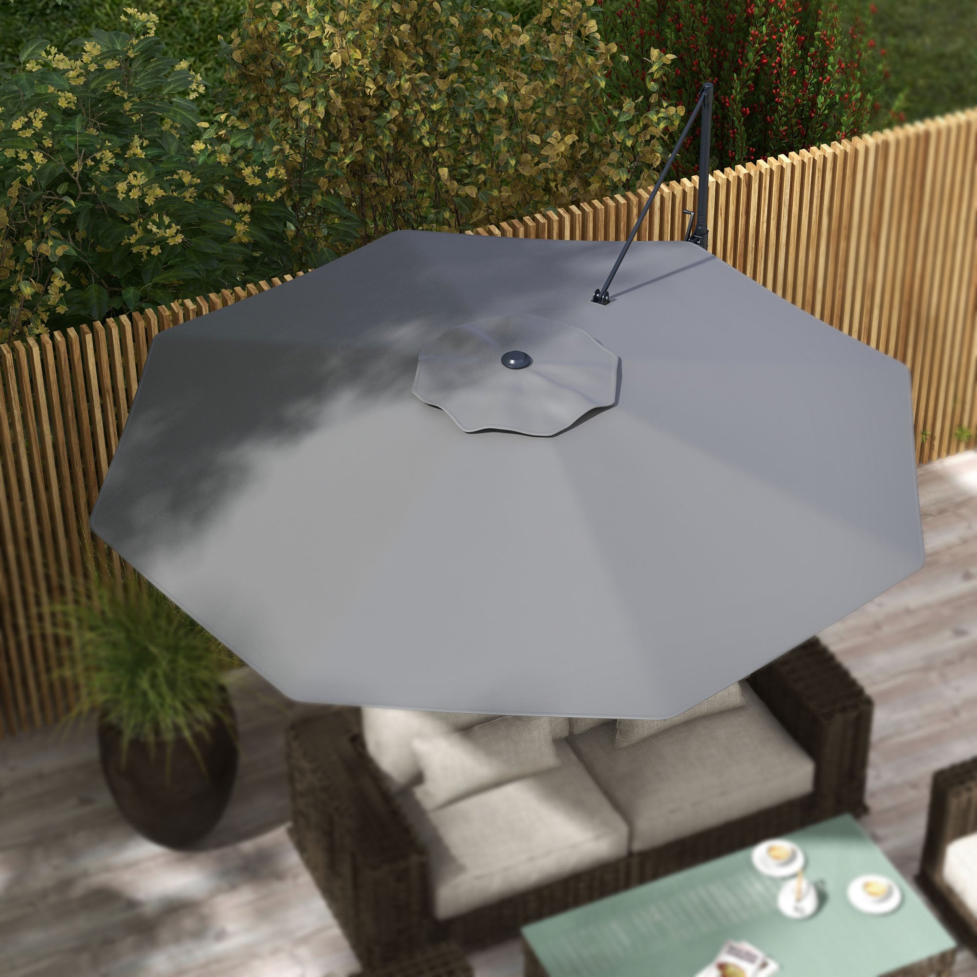 10 FT Cantilever Umbrella, Aluminum Hanging Offset Umbrella with 360°Rotation, Crank, Tilt, Cross Base, Grey